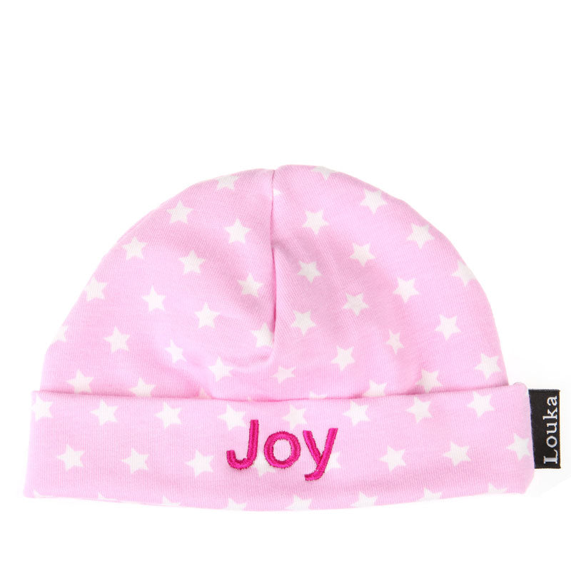 Louka Babymutsje roze met witte ster met naam Joy