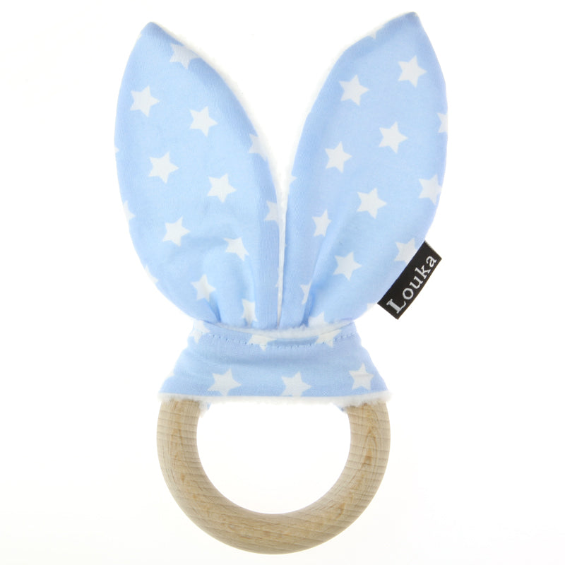 Louka Bijtring konijnen oren lichtblauw met witte ster